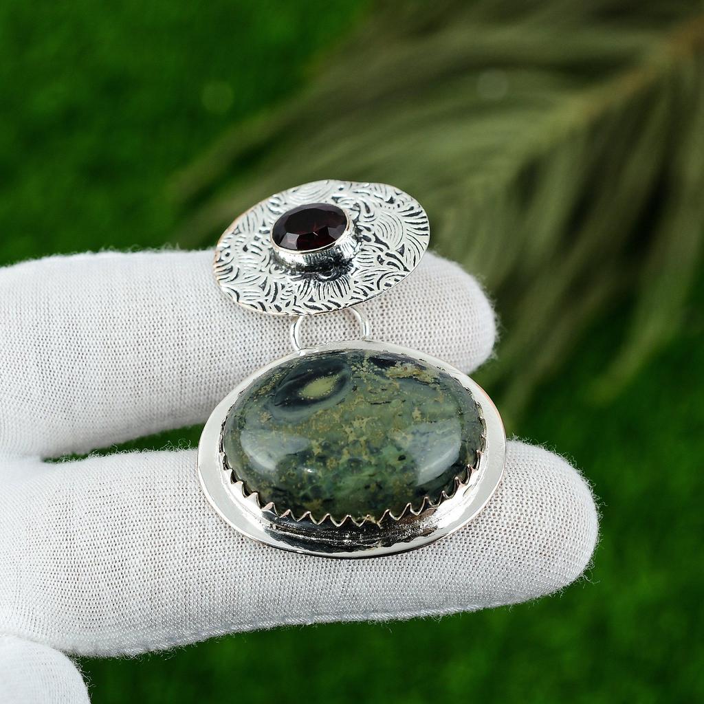 Natural Kambaba Jasper Gemstone Pendant 925 Sterling Silver Jewelry For Girls