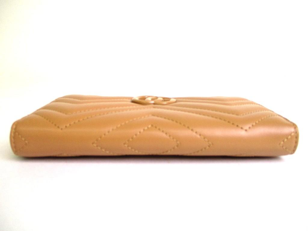 Authentic GUCCI Marmont GG Beige Leather Round Zip Long Wallet #b283  Open Box