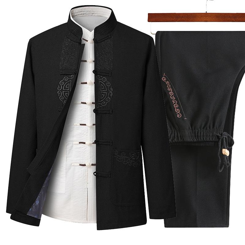 Men's Long-Sleeve Tang Suit Hanfu Set - Chinese Style Father's Birthday Outfit