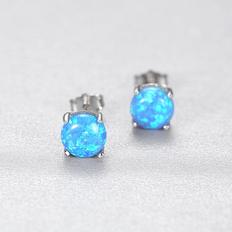 PAG&MAG S925 Silver Opal Earrings for Women - Stylish Korean Round Four-Claw Design