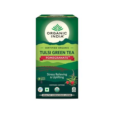 ORGANIC INDIA Tulsi Green Tea Pomegranate 25 Tea Bags & Tulsi Sweet Rose 25 Tea Bags  Soothing Herbal Drink