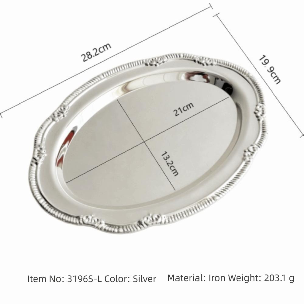 New Embossed Silver Tray Silver Oval Storage Tray Snack Plate Dining Table Decoration