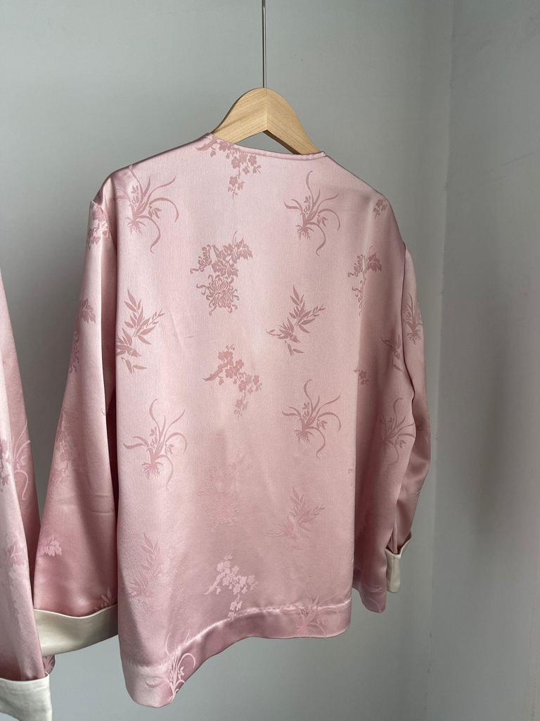 2024 Cool Zen-Style Women's Pink Hanfu Shirt Jacket for Early Autumn