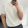 Summer Men Lapel V-neck Knitting Tops Short Sleeve Solid Color Loose Fit