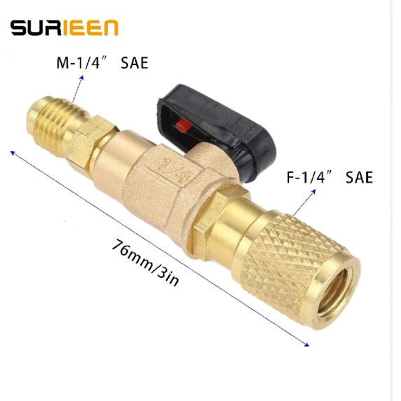 Refrigerant Ball Valve 1/4’’ SAE, A/C HVAC Ball Valves, Low Loss Fittings for