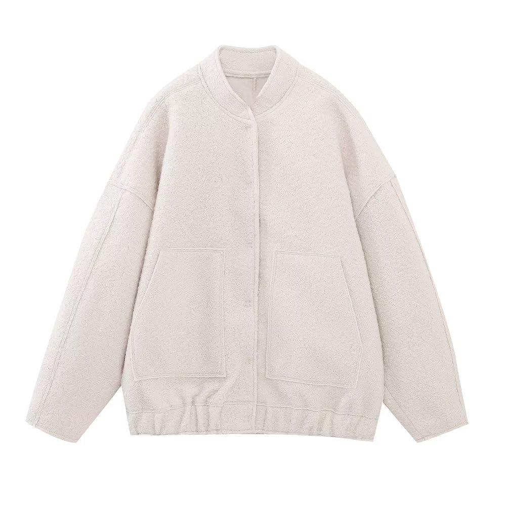 Spring 2023 Women's Casual Loose Workwear Bomber Jacket with Stand Collar Y2K Style