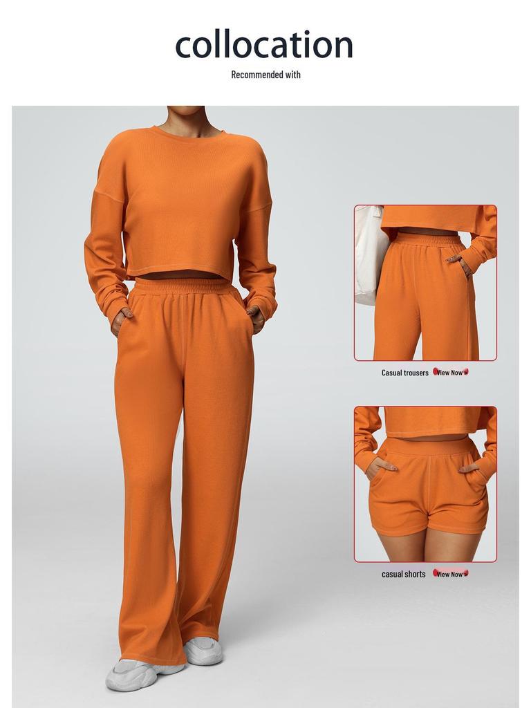 New Casual Round Neck Long Sleeve Sweatshirt for Autumn/Winter - Short, Loose, Fashionable T-Shirt for Fitness & Running
