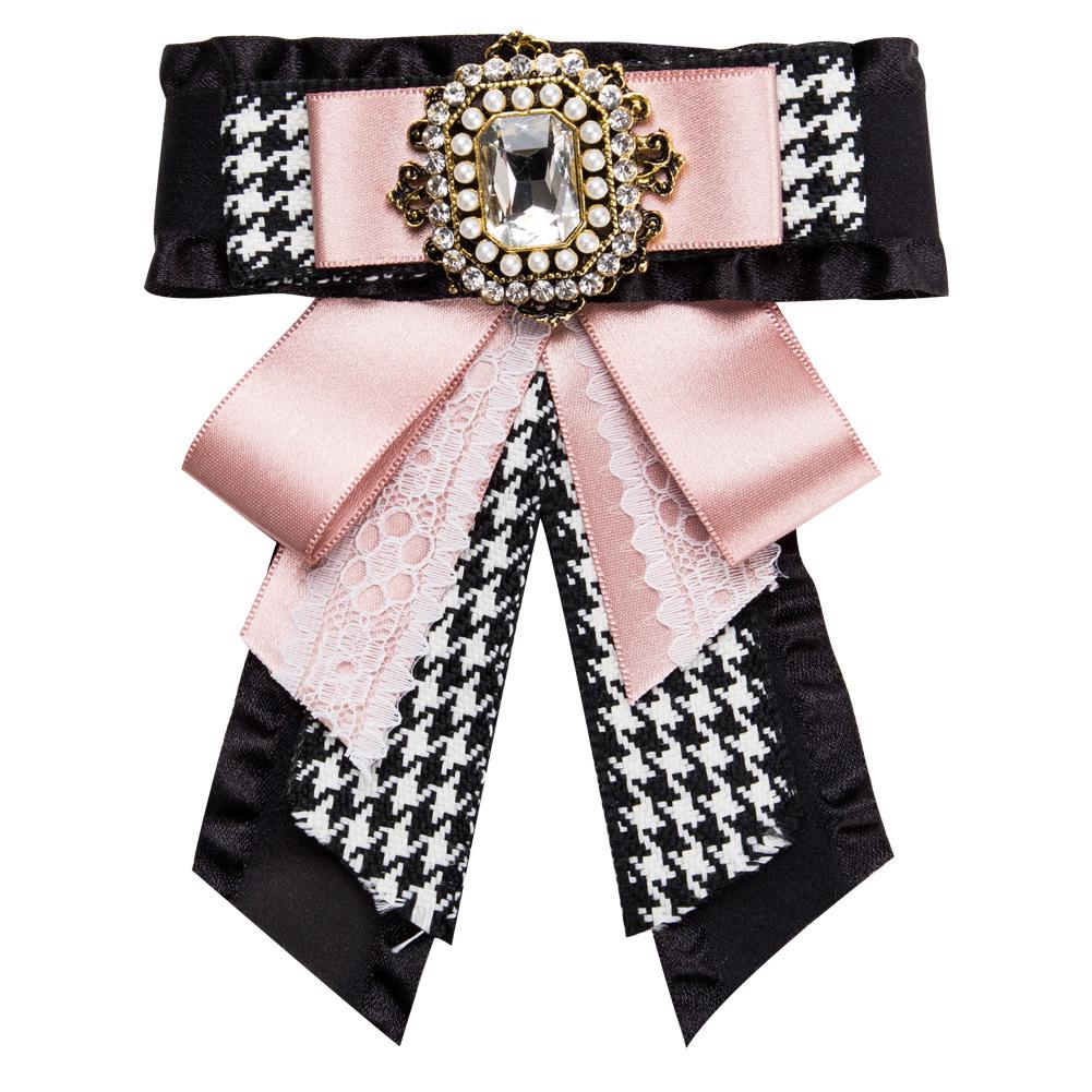 

European and American Multi-Layer Grosgrain Bow Brooch with Diamond Accents