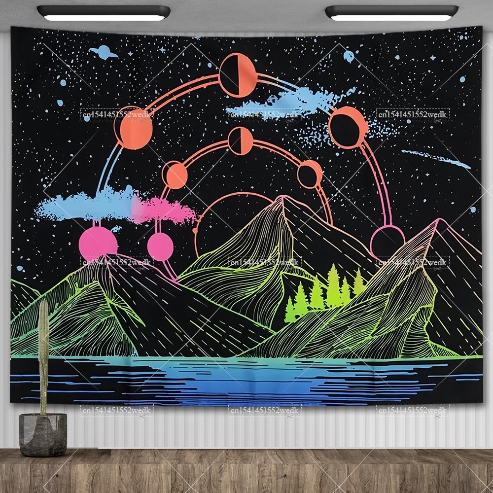 Boho Mountain Tapestry Landscape Tapestry Moon Starry Night Wall Hanging Tapestry Aesthetic Room Decor Backdrops Yoga Meditation