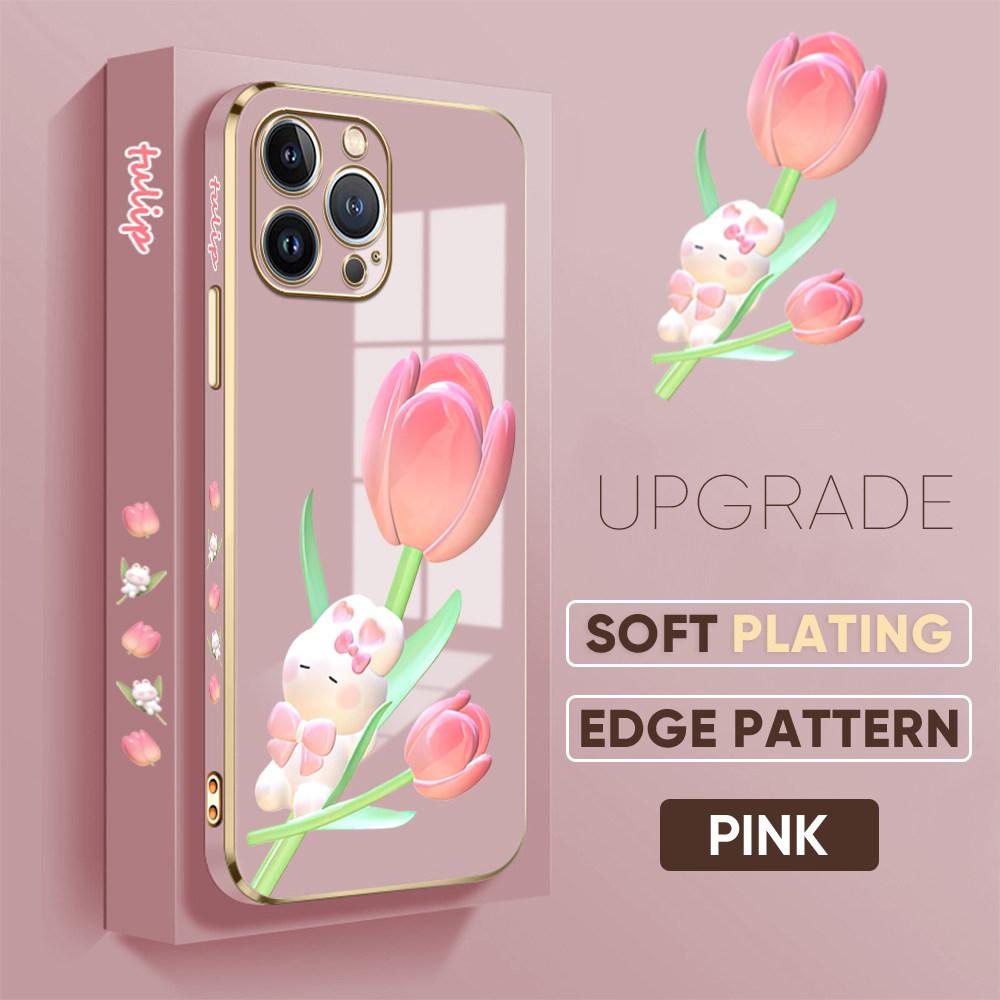 For iPhone 16 15 Max Samsung S24 S23 Plus A15 A35 A53 A73 Xiaomi 11T 12T 13T Redmi 13C Cute Rabbit Flower Design Soft TPU Phone Case