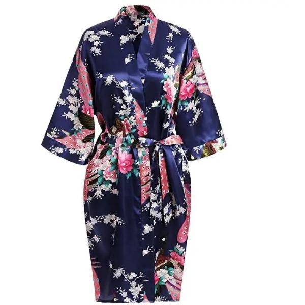 

Silk Satin Wedding Bride Bridesmaid Robe Floral Bathrobe Short Kimono Robe Night Robe Bath Robe Fashion Dressing Gown For Women S Темно-синій