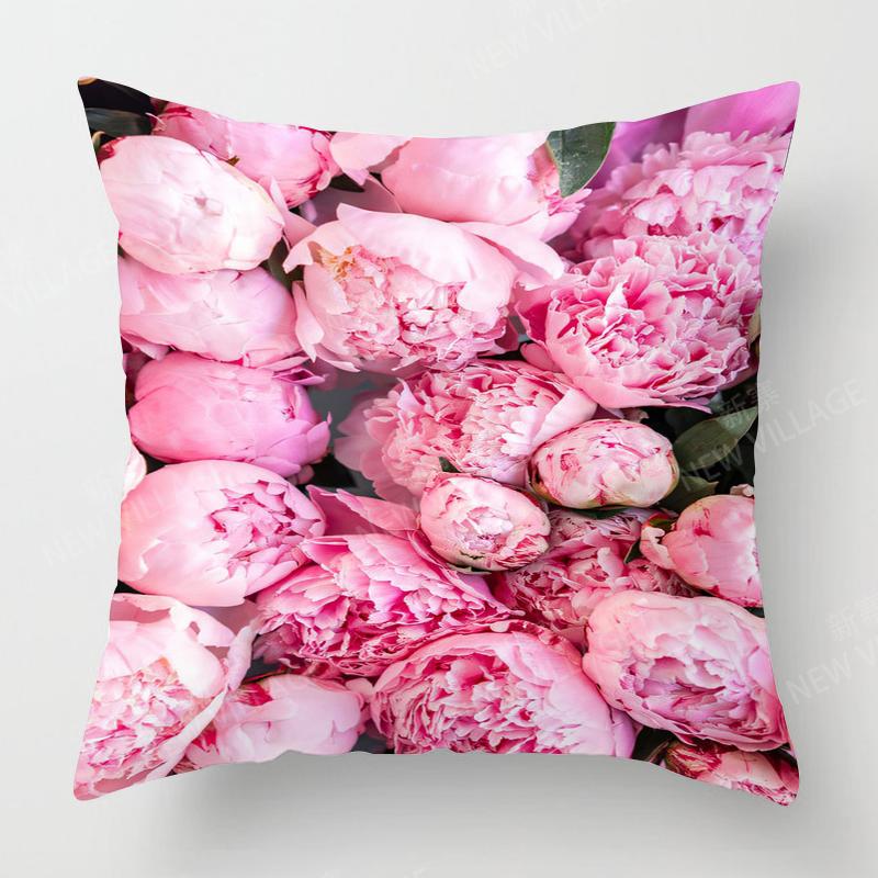 Home Decor Pink Peonies Floral Digital Print Pillow Cover Pattern Cushion Cover Suitable For Sofa Bedroom Car Pillow Cover