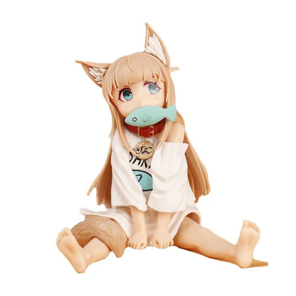 Anime Figure Golden Head My Cat Is A Kawaii Girl PVC Hobby Sakura Soybean Flour Sit And Eat Fish Model Doll Toys Christmas Gifts