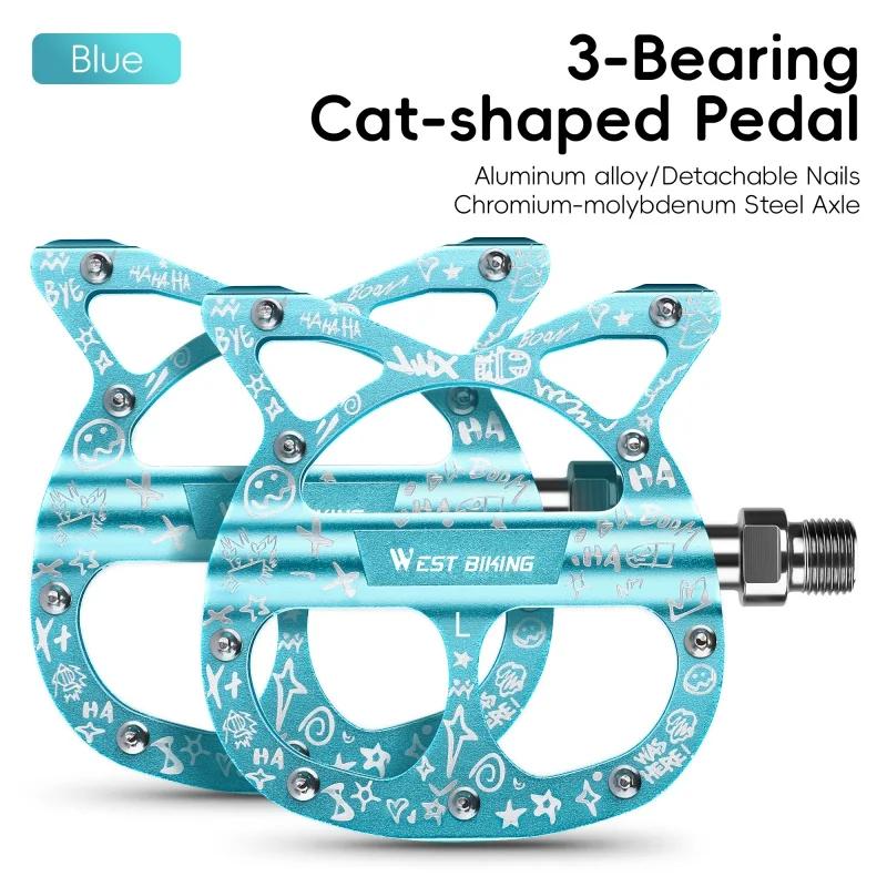 WEST BIKING Bicycle Pedals 3 Bearing Cat Shaped MTB Road Bike Pedals Flat Platform Seal Bearings Cycling Pedals Bike Accessories