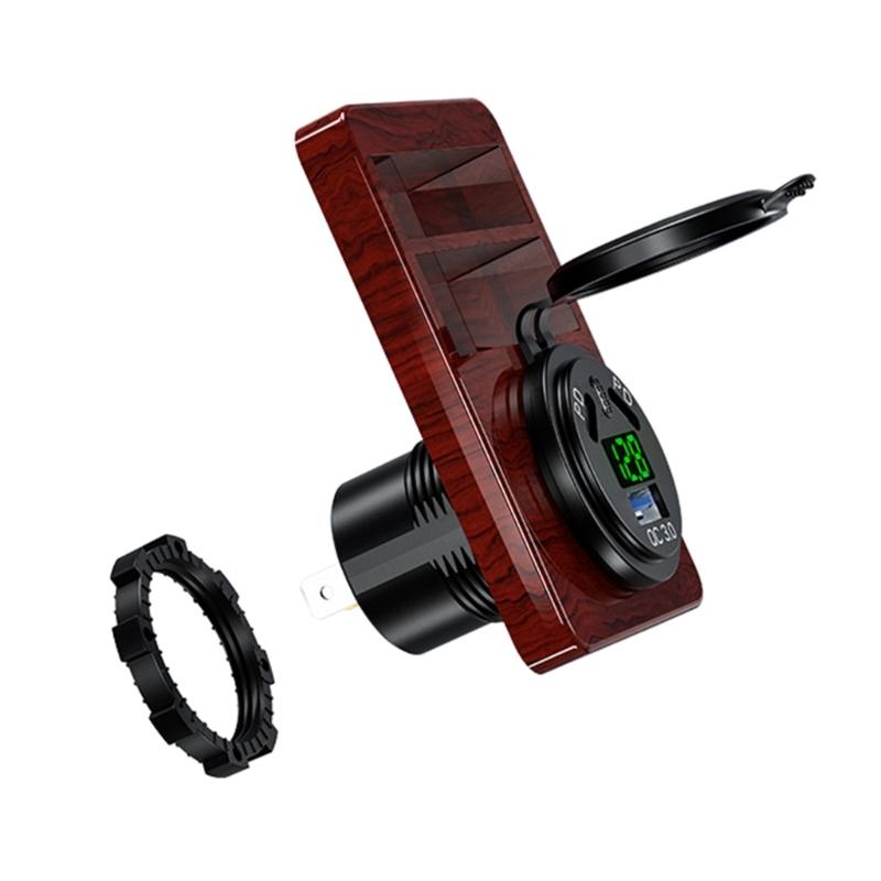 USB C Car Charger Socket 45W Type C 18W USB with LED Digital Display Fast Charger Socket for Motorcycle Trucks