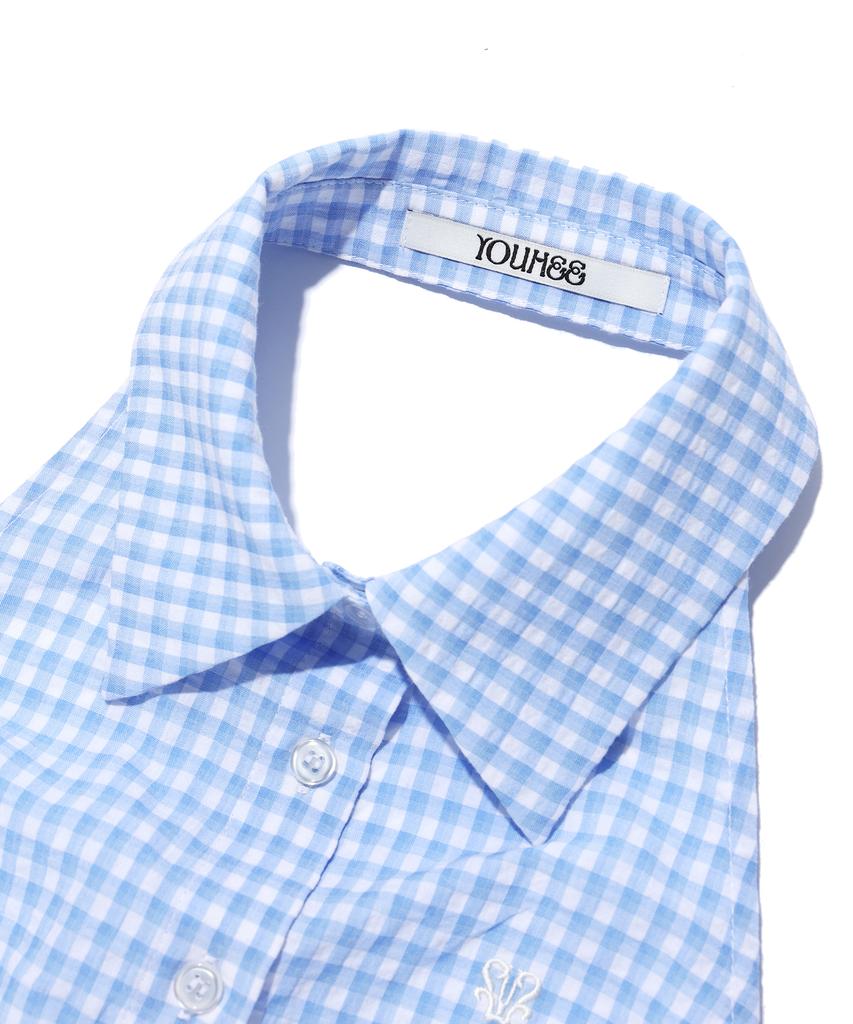 YOUHEE Check Halter Neck Shirts Light Blue