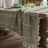 Cotton Linen Stripe Tassel Tablecloth Stain Resistant Dust-Proof Table Cover For Kitchen Dinning Tabletop Decoration Rectangular