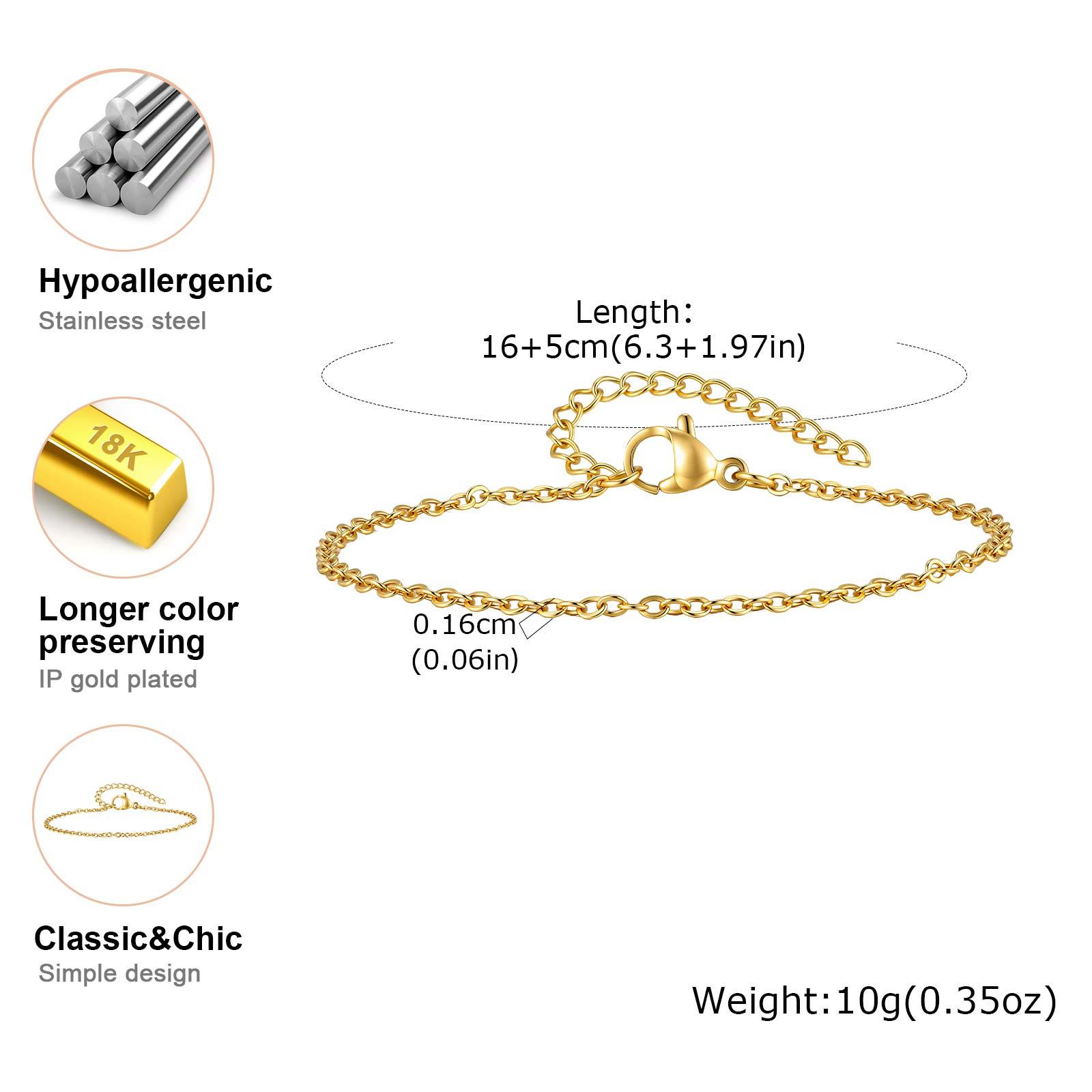 

Vnox Stainless Steel Gold Color Chain Bracelet for Women, Flat Curb Link, Cuban, Rope, Snake, Beaded Bracelets Fashion Jewelry