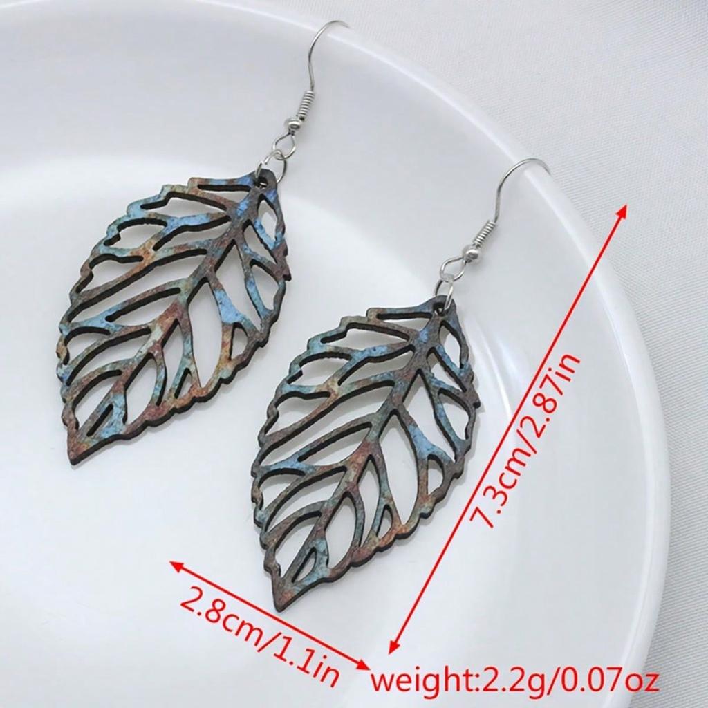 1 Pair Retro Style Hollowout Leaf Drop Dangle Earrings Colored Bohemian Style Wood Earrings Women Fashion Jewelry Gift
