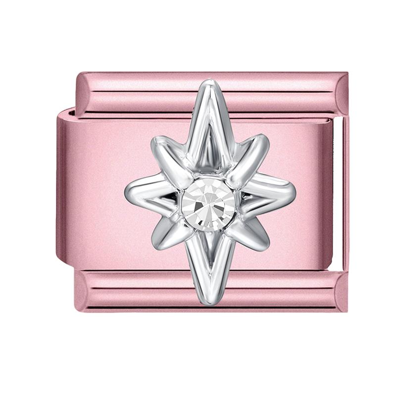 

Romantic Y2K Heart Star Moon Flower Zircon Pink Color Italian Charm Links Fit 9MM Stainless Steel Bracelet DIY Making Gift