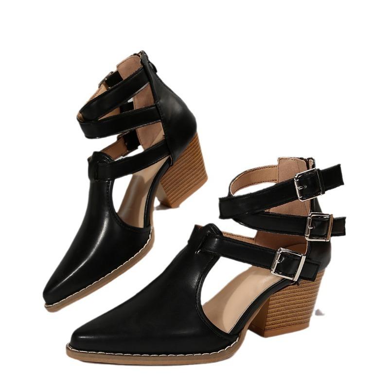 New Autumn Winter Women's Plus Size Leather Ankle Boots Chunky Heel