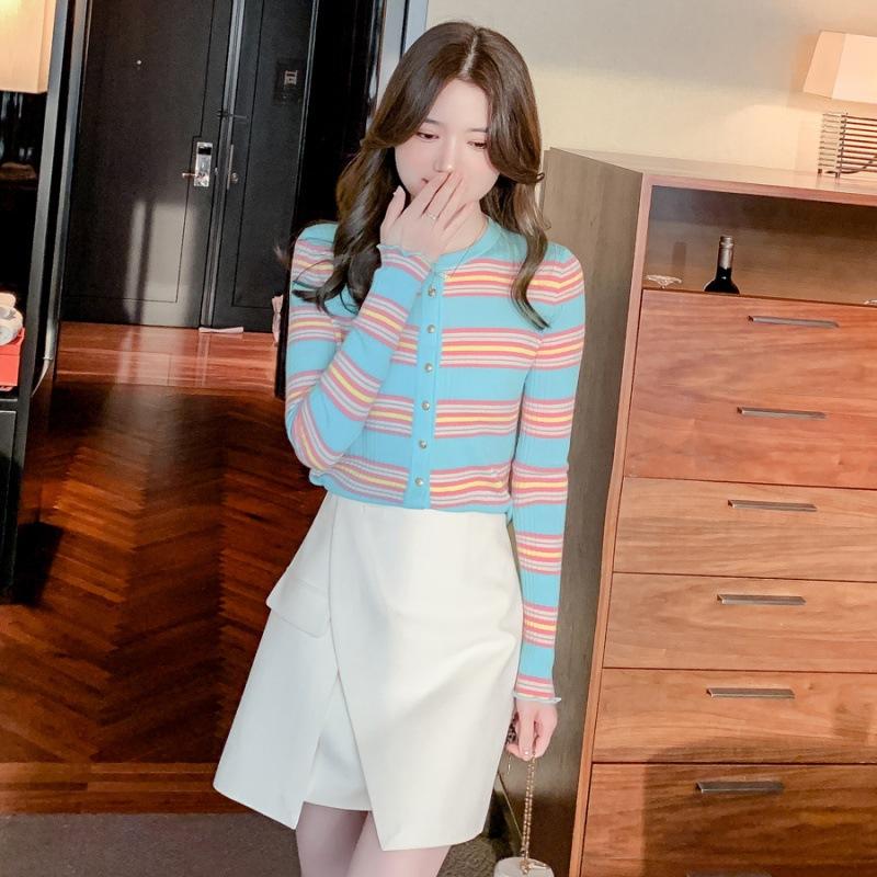 

DAFIFY Женская мода повседневная осень-зима полосатый принт длинный рукав O-образный вырез свитера One Size