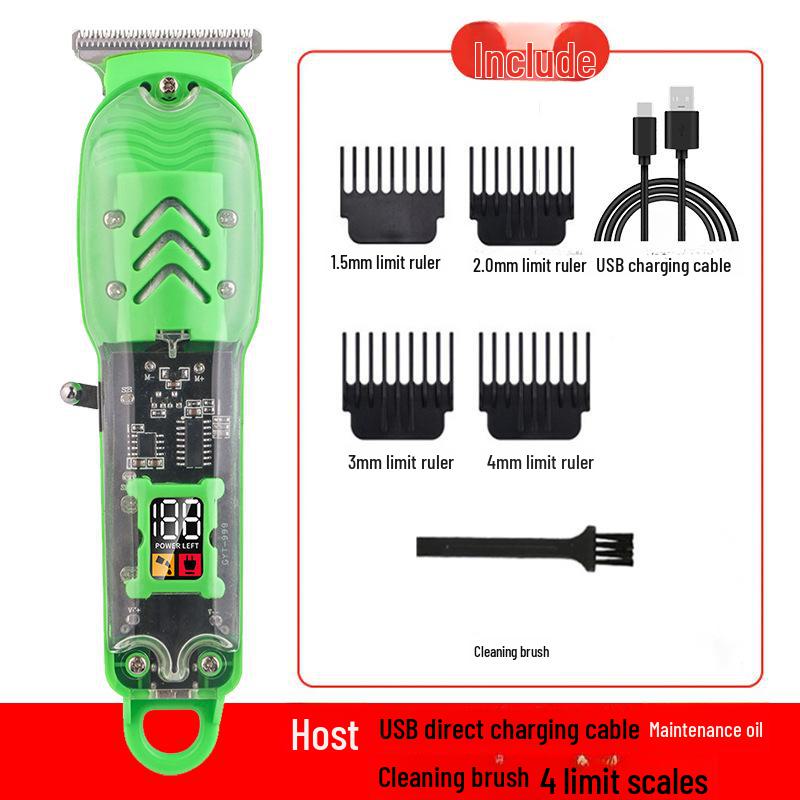 Tondeuse à cheveux professionnelle LCD rechargeable transparente rétro pour le rasage et la coupe
