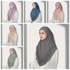 Non-Transparent Double Layer Chiffon Hijab Elegant Drape Solid Color Instant Chin Cover Scarf Pinless Design Wrinkle-Resistant