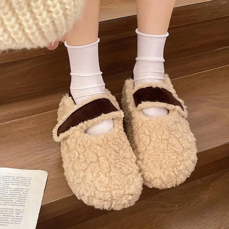 Fashion Baotou Plus Velvet Outside To Wear Cotton Slippers Autumn New 2024 Thick Sole Lazy Slip-on Women's Retro Cotton Shoes