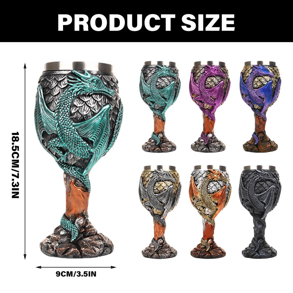 Wine Cup Vintage Dragon Embossed High Stem Wine Glass Wine Drinking Cup Resin Crafted Goblet for Home Decoration