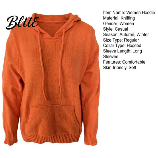 Solid Color Hooded Top Women Knit Hoodie for Fall Winter, Long Sleeve Pullover Sweater Relaxed Fit Hoodies with Front Pocket, Casual Outerwear