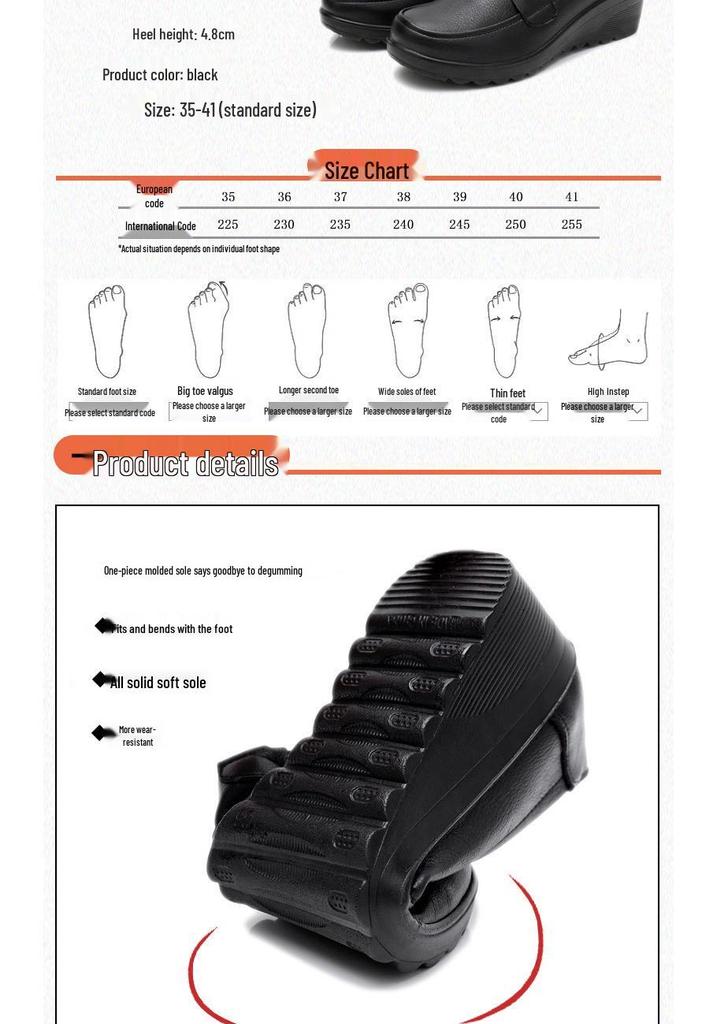 2026 Spring/Autumn Wedge Shoes for Middle-Aged Women - Casual Black Leather Mother's Footwear