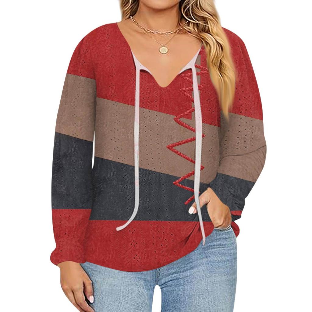 Women's Fashion Printed Casual V-Neck Long Sleeve Top