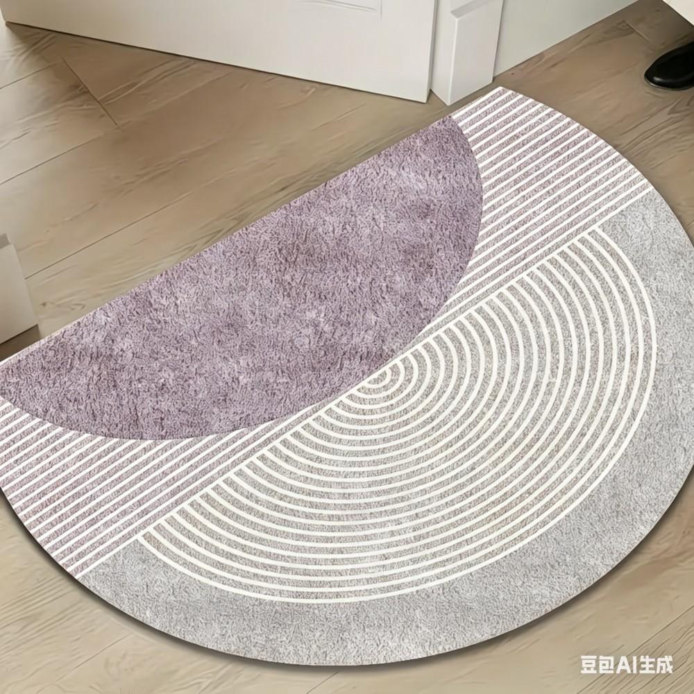Tapis de porte géométrique bohème semi-circulaire antidérapant beige demi-lune tapis d'entrée tapis de bienvenue moderne minimaliste pour décoration intérieure 40x60cm-Felt