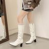 Patent Leather Chunky Heel Single Boots Autumn New Square Toe Side Zip Anti-Slip Wear-Resistant Tall Boots