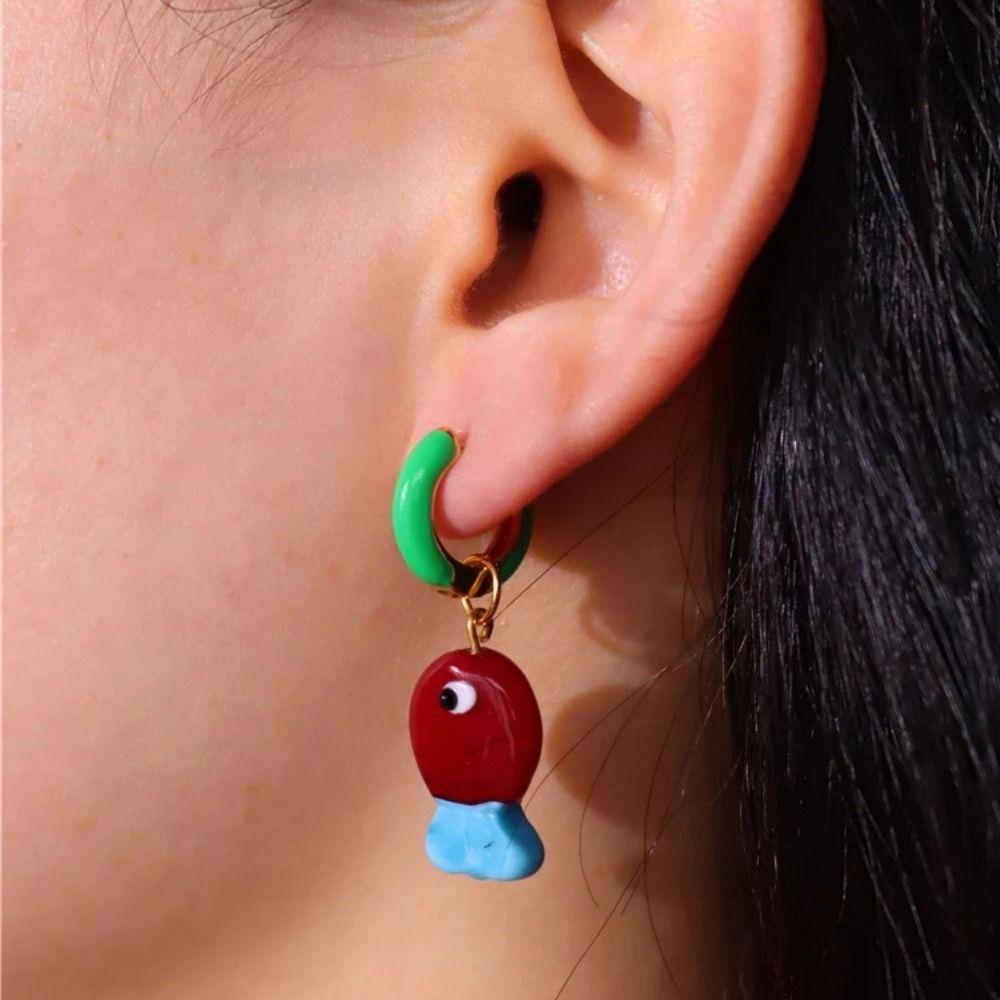 Lip Enamel Fish Earrings Starfish Hoop Earrings Personality Charms Ear Buckle  Party