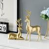 2Pcs Christmas Reindeer Figurines Decorations Resin Sitting & Standing Deer Statues Elk Figurine for Home Table Decor Wine Cabinet (Gold)