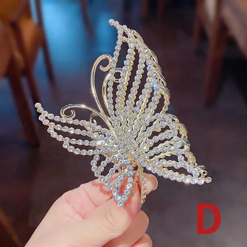 Bling Rhinestone Butterfly Hair Claw Clips Women Elegant Pearl Crab Barrette Headwear Ponytail Clip Fashion Jewelry Accessory