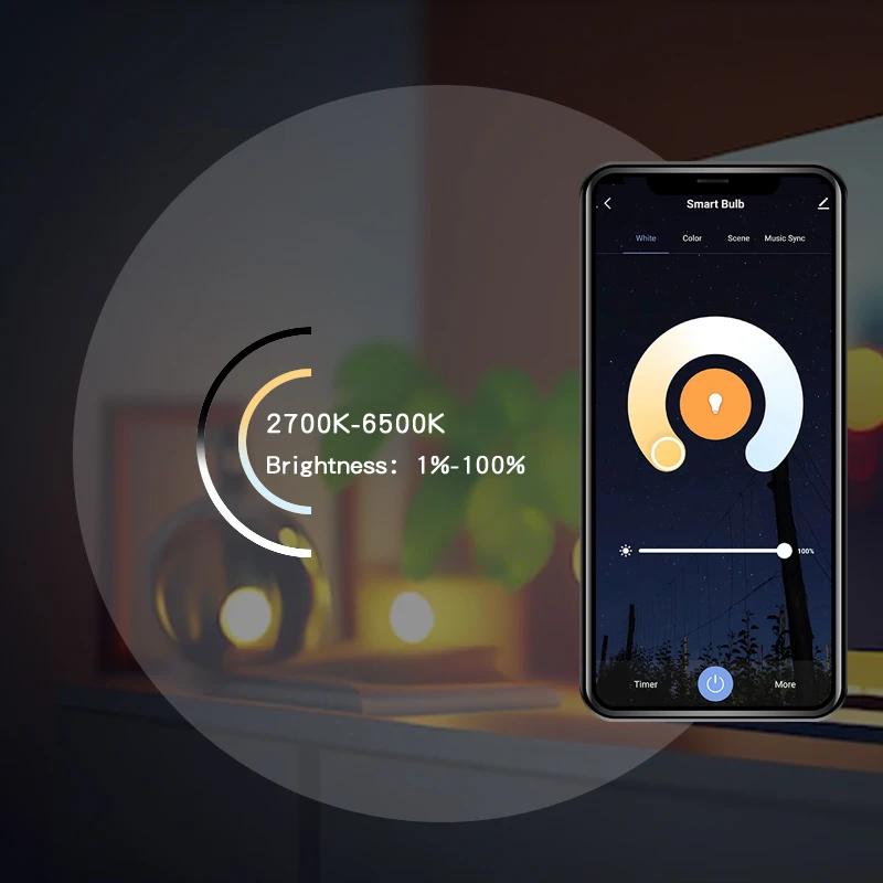 Tuya WiFi Smart LED Bulb E27 Base RGBCW 85-265V Voltage Music Sync Bedroom Table Lamp Ambient Light