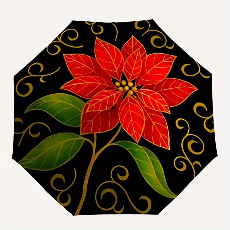 

1pc Poinsettia Flower Automatic Open/close Folding Umbrella, Compact Portable Travel Umbrella,Durable Construction yy250814127