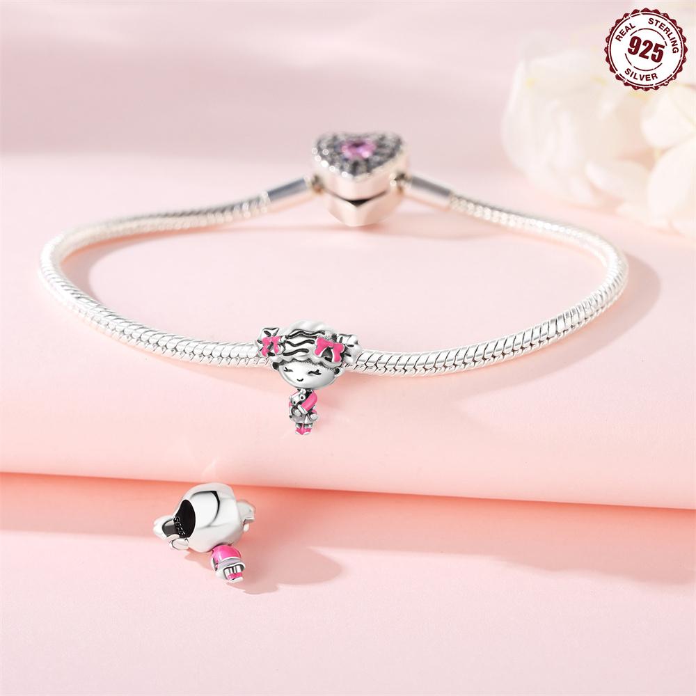 Beads Copper Charms Original Pink Girl Necklace Beads Fit Bracelet Jewelry Diy Women Fine Gift Accessory