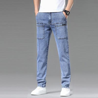Stretch Men's Jeans Summer New Youth Popular Small Straight Trousers Men's Multi-pocket Casual Trousers