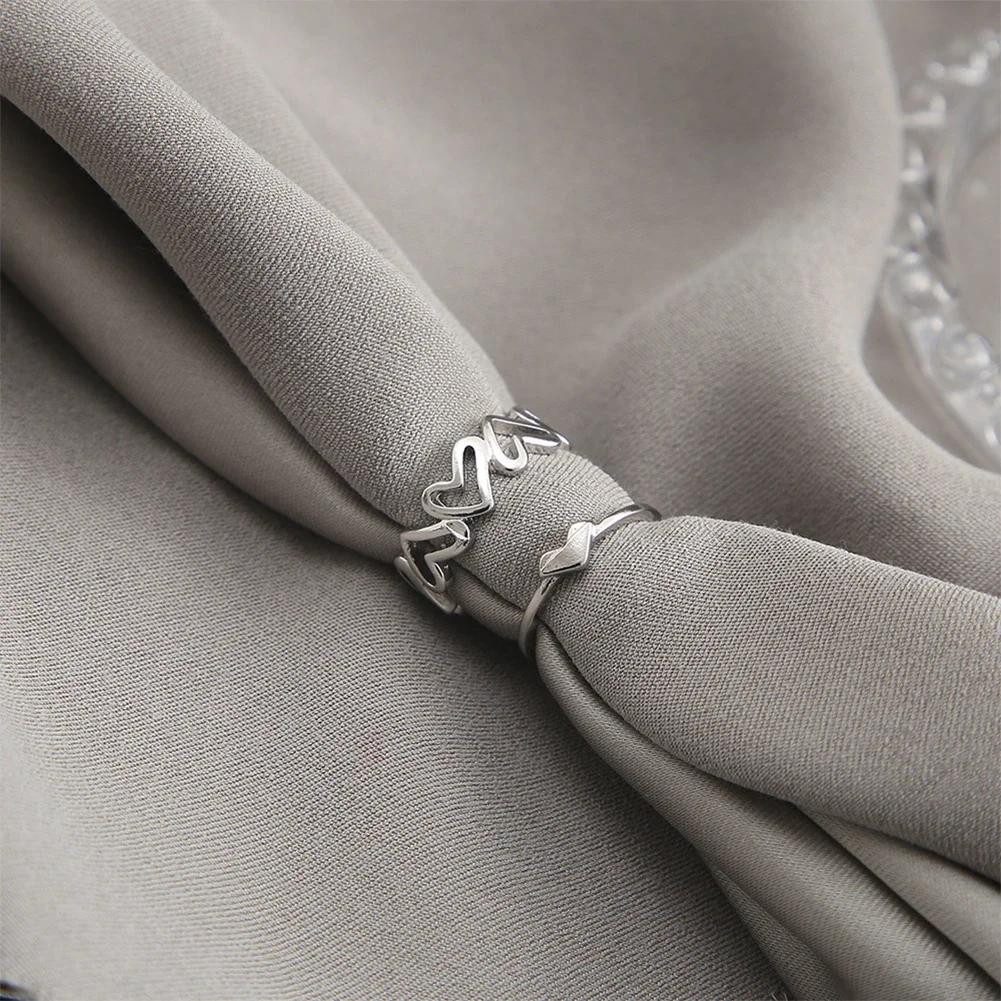 Punk Alloy Couple Rings Set 2pcs Silver Color Heart Butterfly Shape Fashion Love Jewelry Gift For Women Girls
