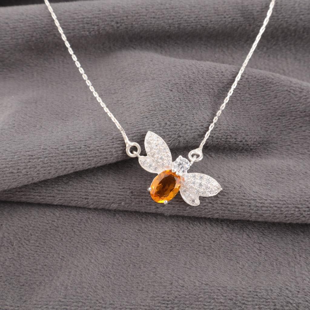 Citrine Gemstone 925 Sterling Silver Jewelry Zircon Pendant 0.50" Gift For Her CZP-12-3
