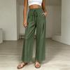 Women High Waist Wide Leg Pants Summer Casual Loose Fit Trousers with Pockets Elastic Waist Drawstring Outdoor Lightweight