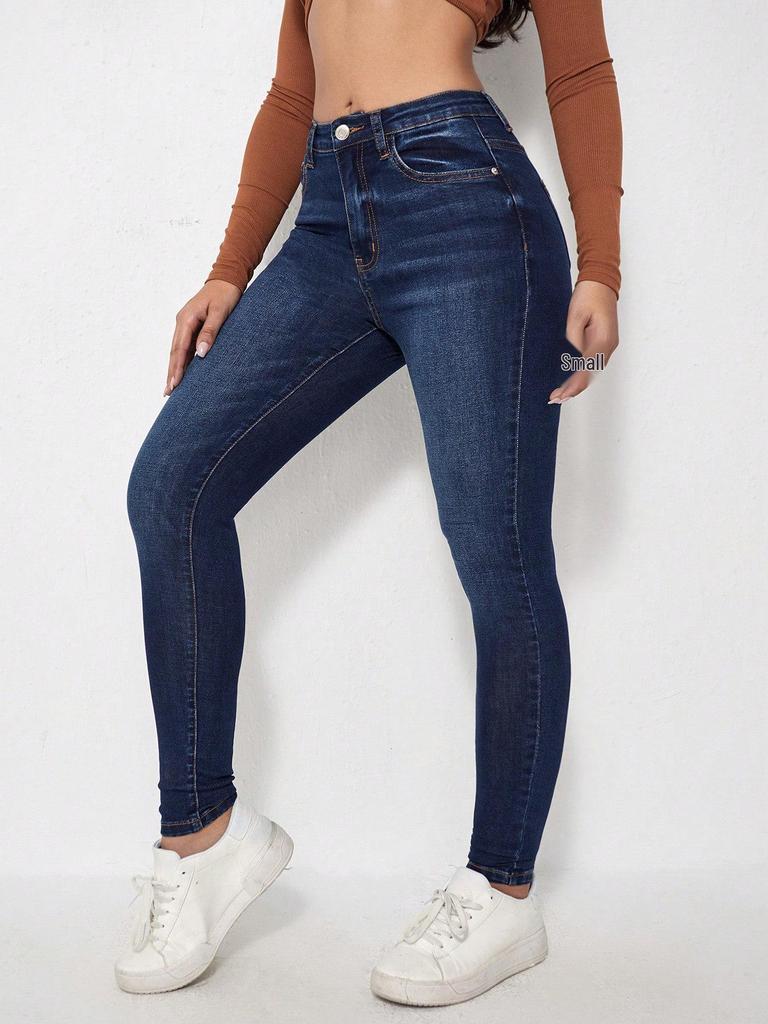 Women's Dark Blue Low Rise Skinny Jeans with High-Quality Finish