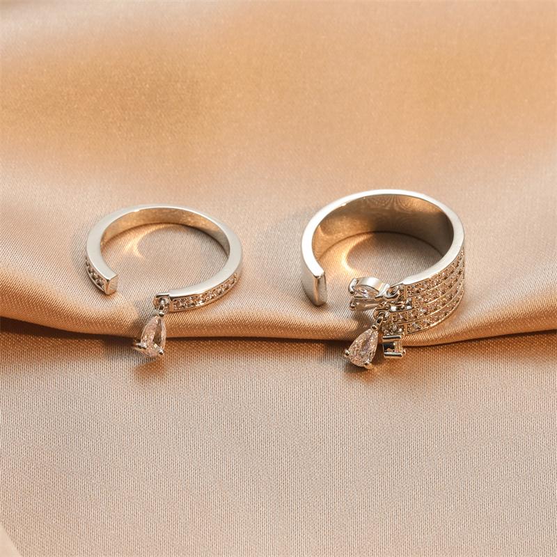 

ZAKOL Korea Multilayer Zircon Engagement Open Rings for Women Fashion Water Drop Party Jewelry resizable