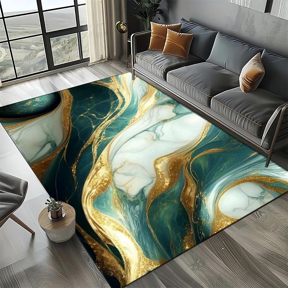 2025 New Style Colour Nature Marble Blue Gold Carpet Rug for Living Room Bedroom Home Sofa Decoration,Kid Non-slip Floor Mat