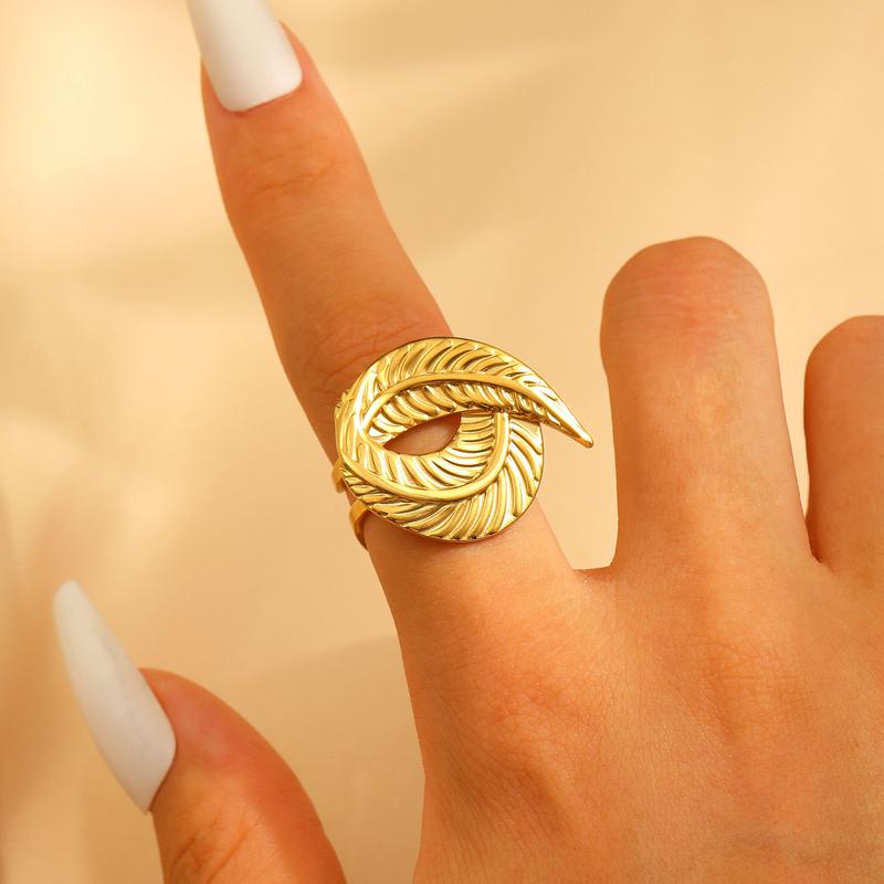 Stainless Steel Flower Irregular Adjustable Rings for Women Fashion Metal Textured Leaf Index Finger Ring Luxury Jewelry