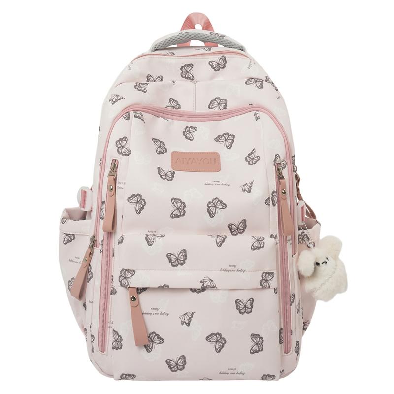 

Нейлоновий рюкзак з принтом метеликів – Милий та міцний шкільний рюкзак для дівчат, підлітків та жінок рожевий